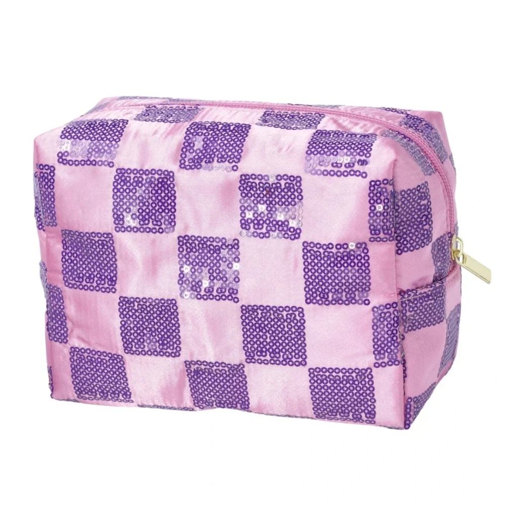 Pink & Purple Checkered Makeup Bag